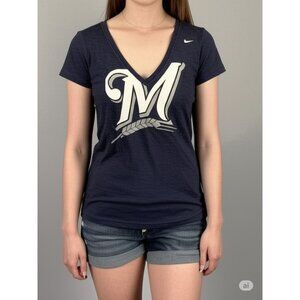 Nike Blue Women's V Neck T Shirt Size M Milwaukee Brewers